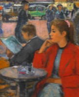 “Cafe-Lady in red coat”
